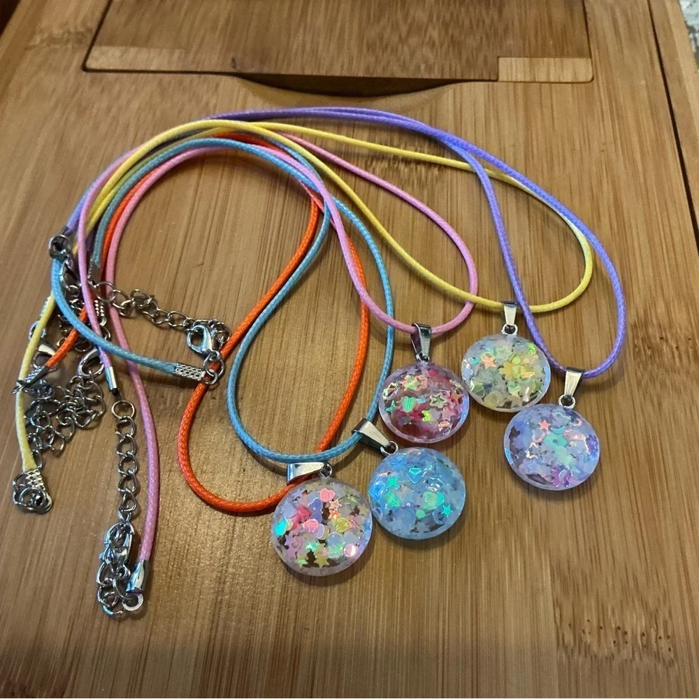 Set of 5 Colorful Glitter Pendant Necklaces, NWOT